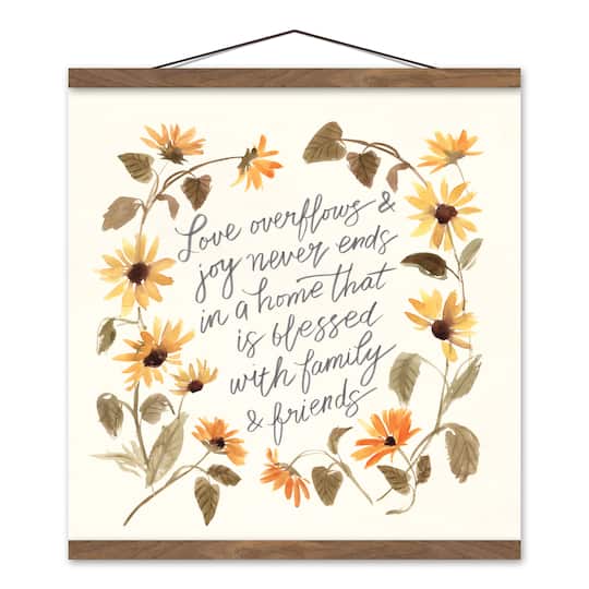 Love Overflows and Joy Never Ends Teak Hanging Canvas